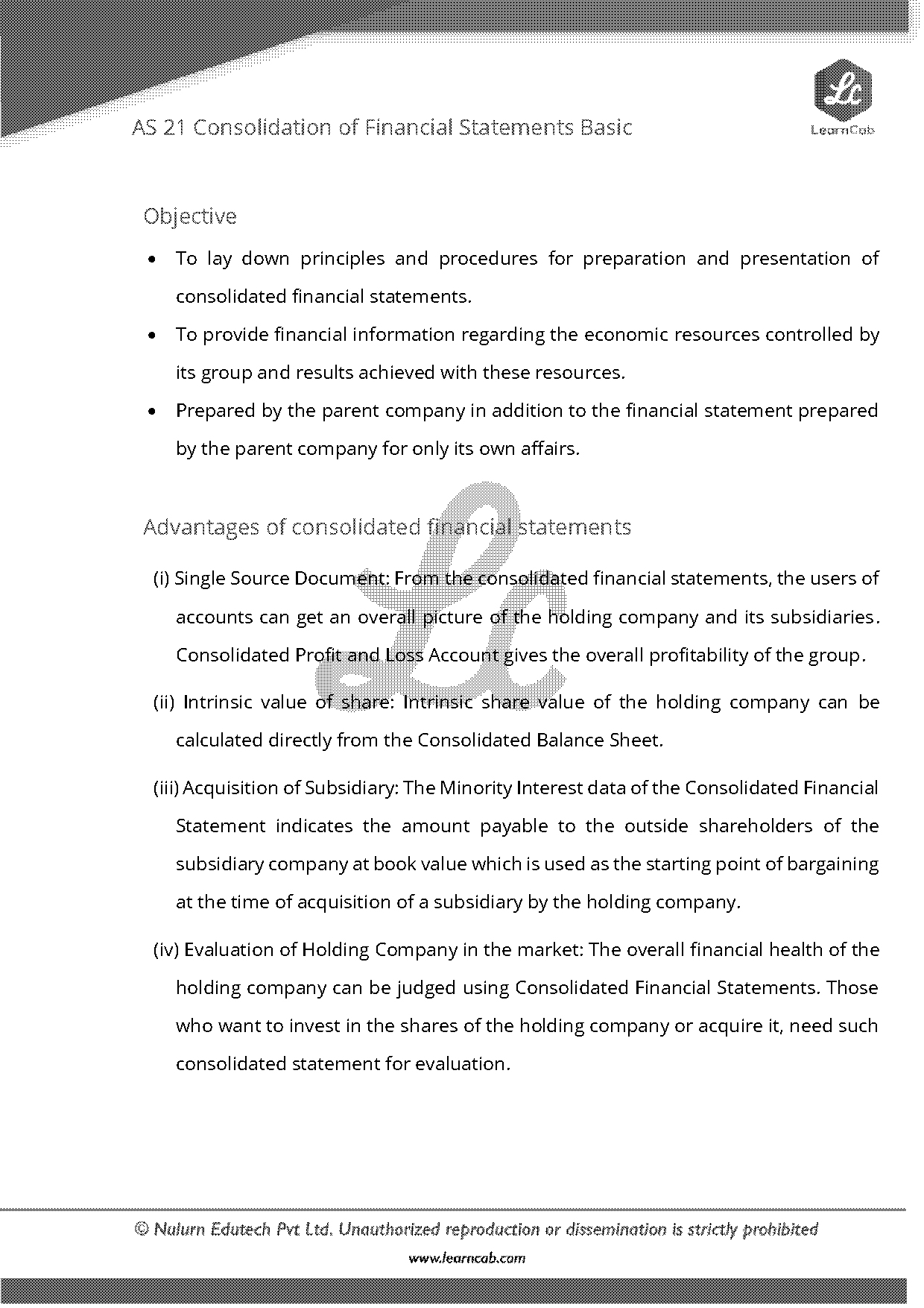 consolidated financial statements objectives