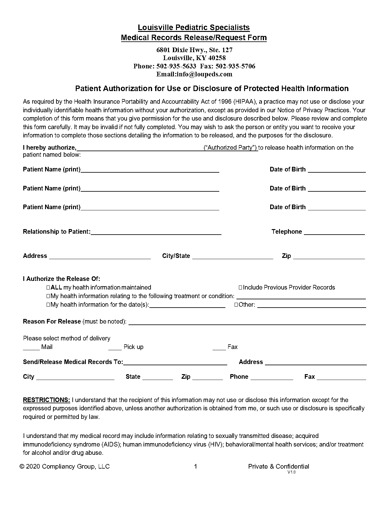 medical record release form ky