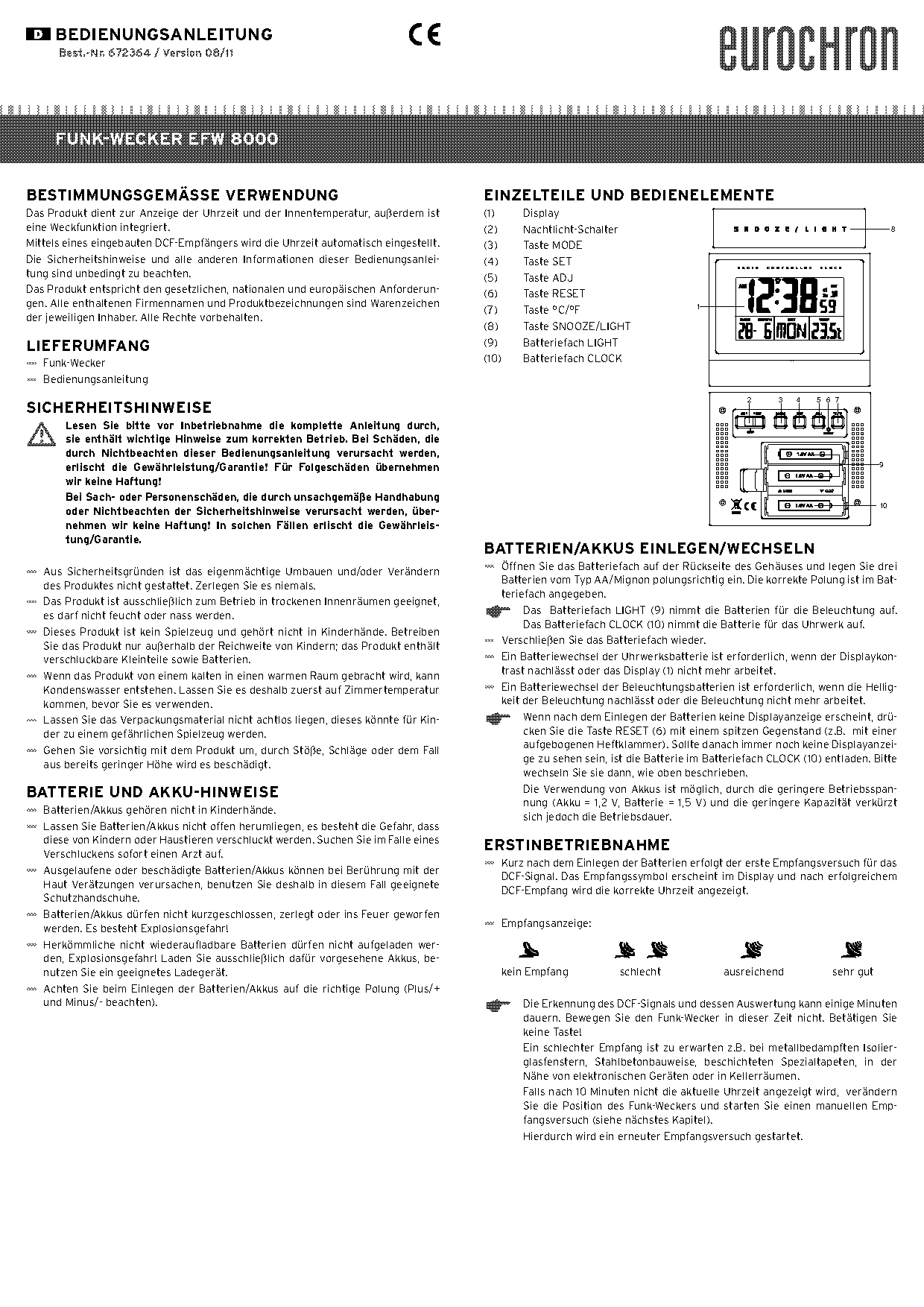 eurochron radio controlled clock manual