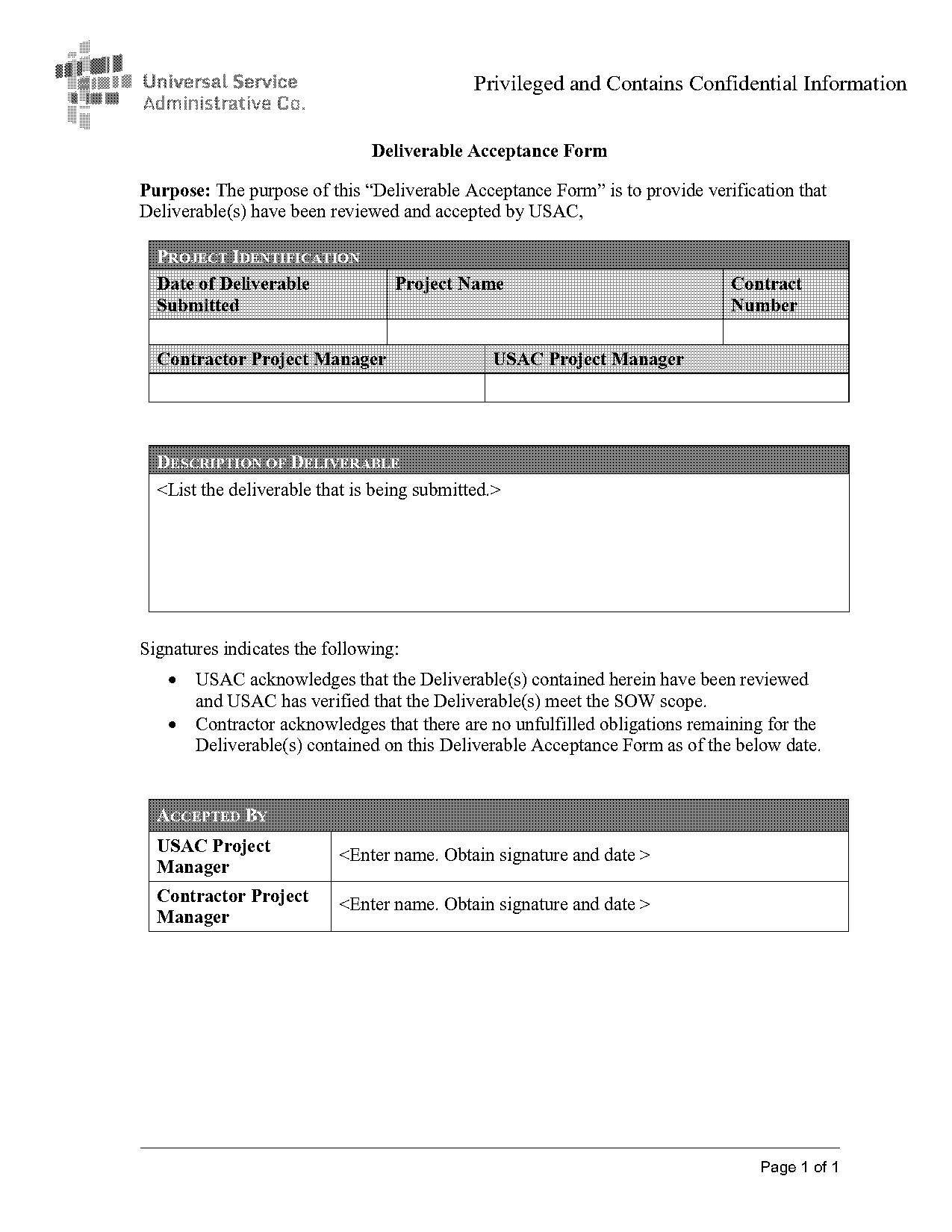 project acceptance form template