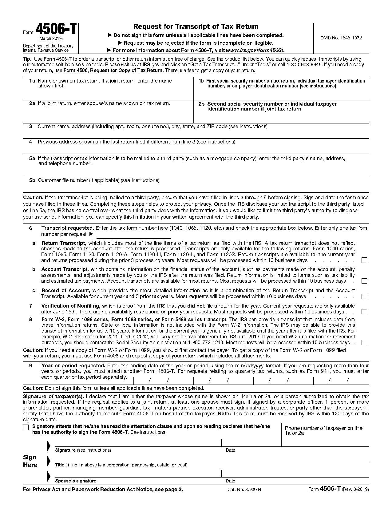 irs tax form transcript request