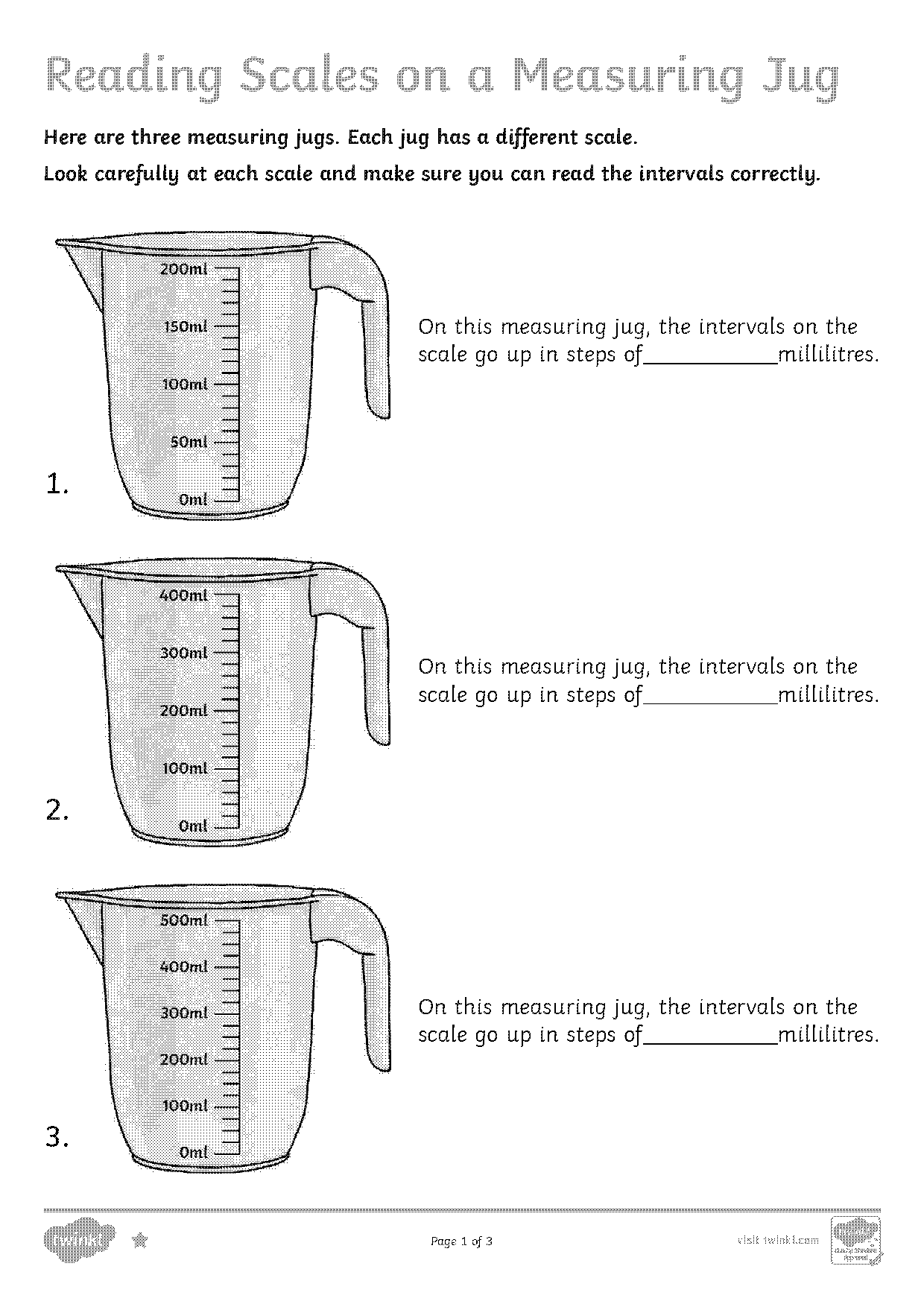 reading a measuring cup worksheet