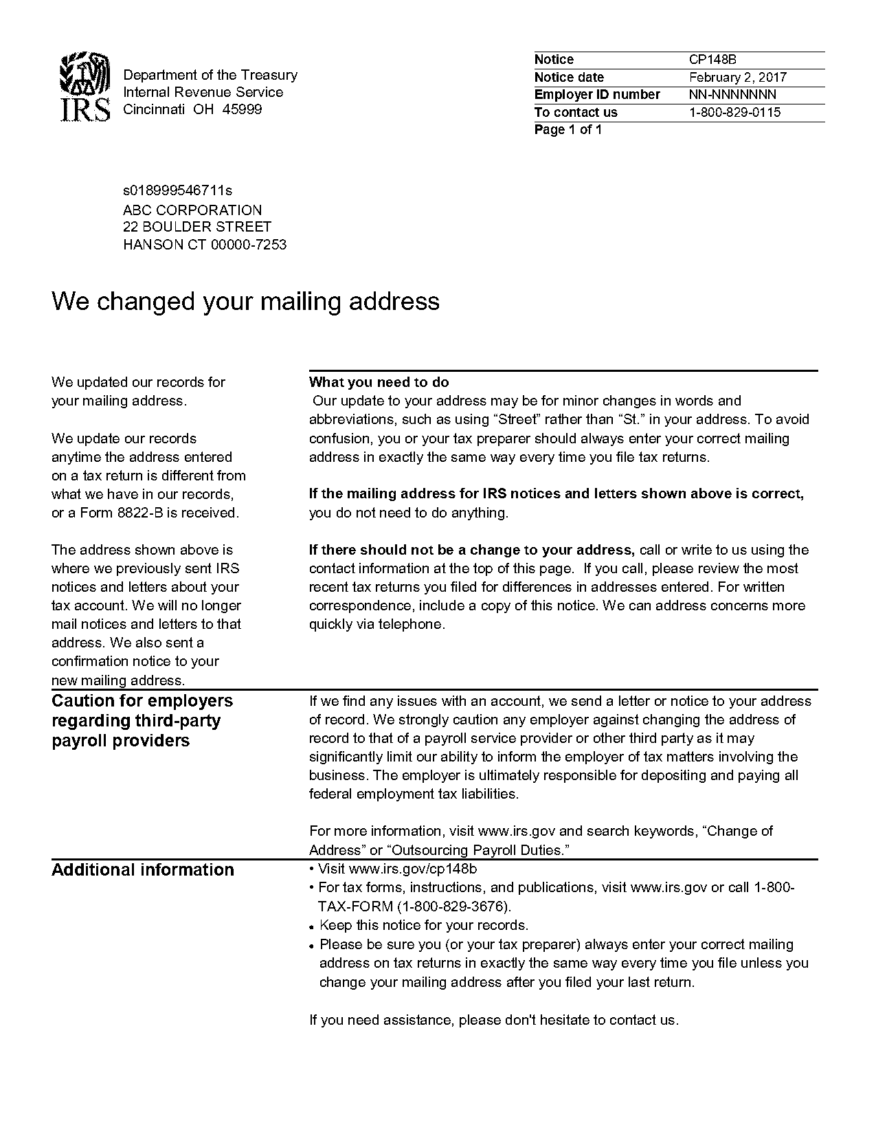 formal address change letter