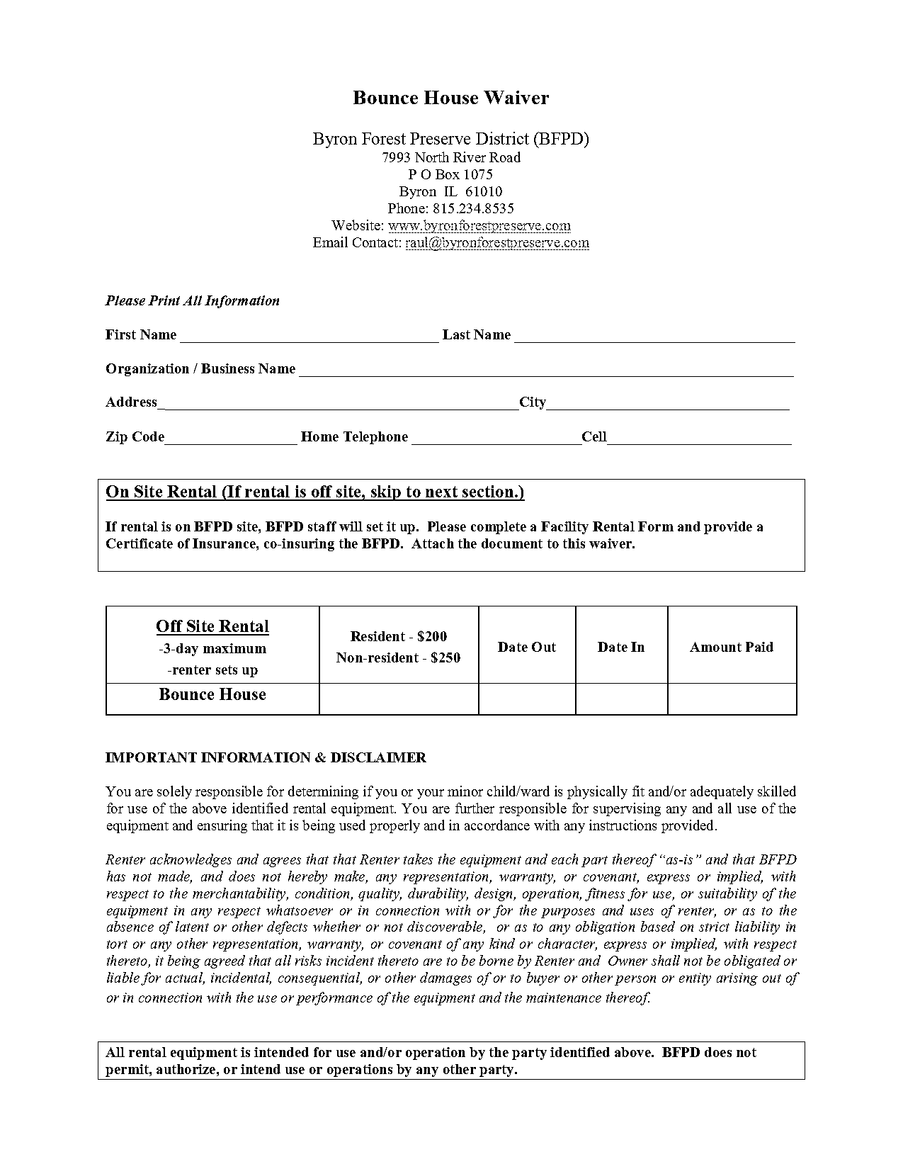 inflatable waiver form for indoor bounce house