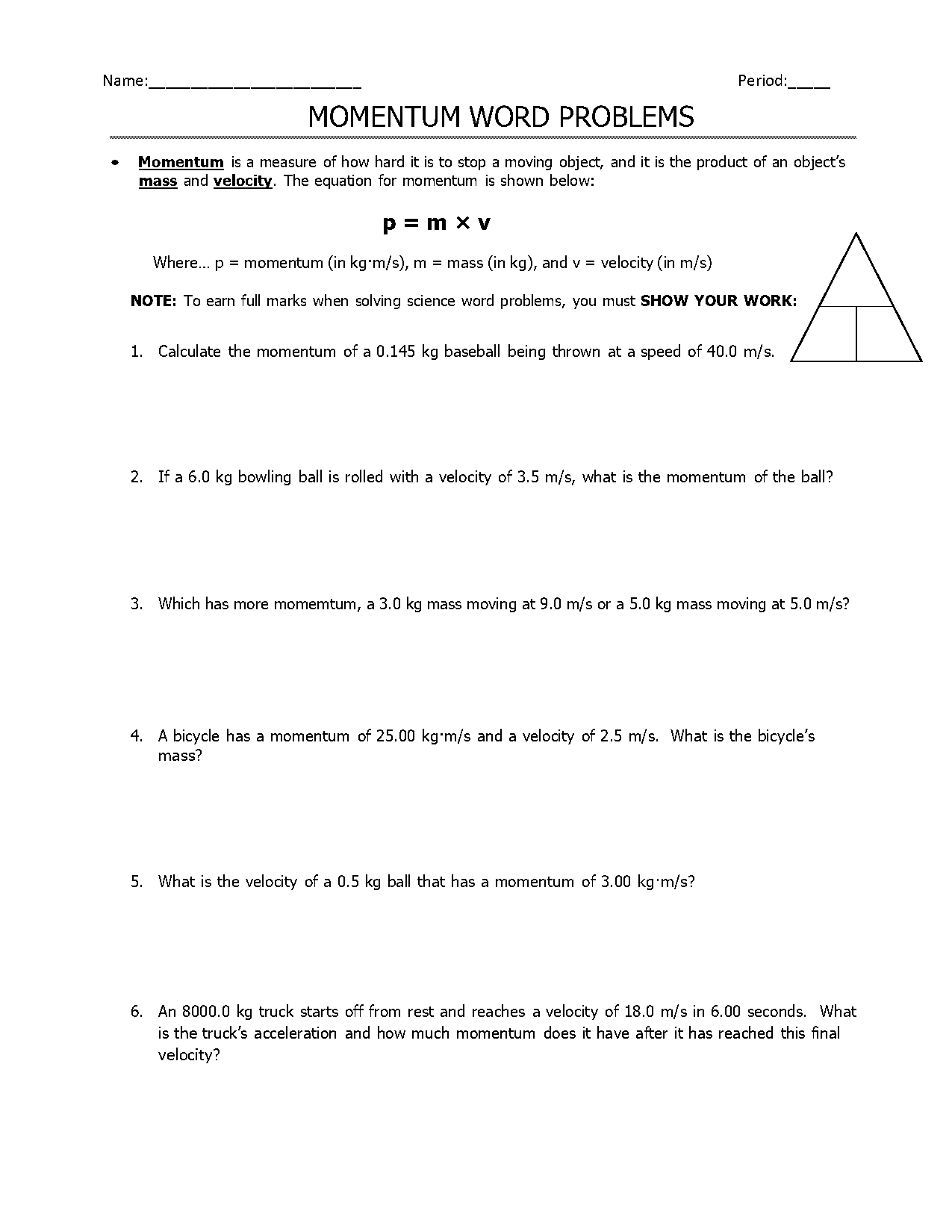 physic word problems worksheets