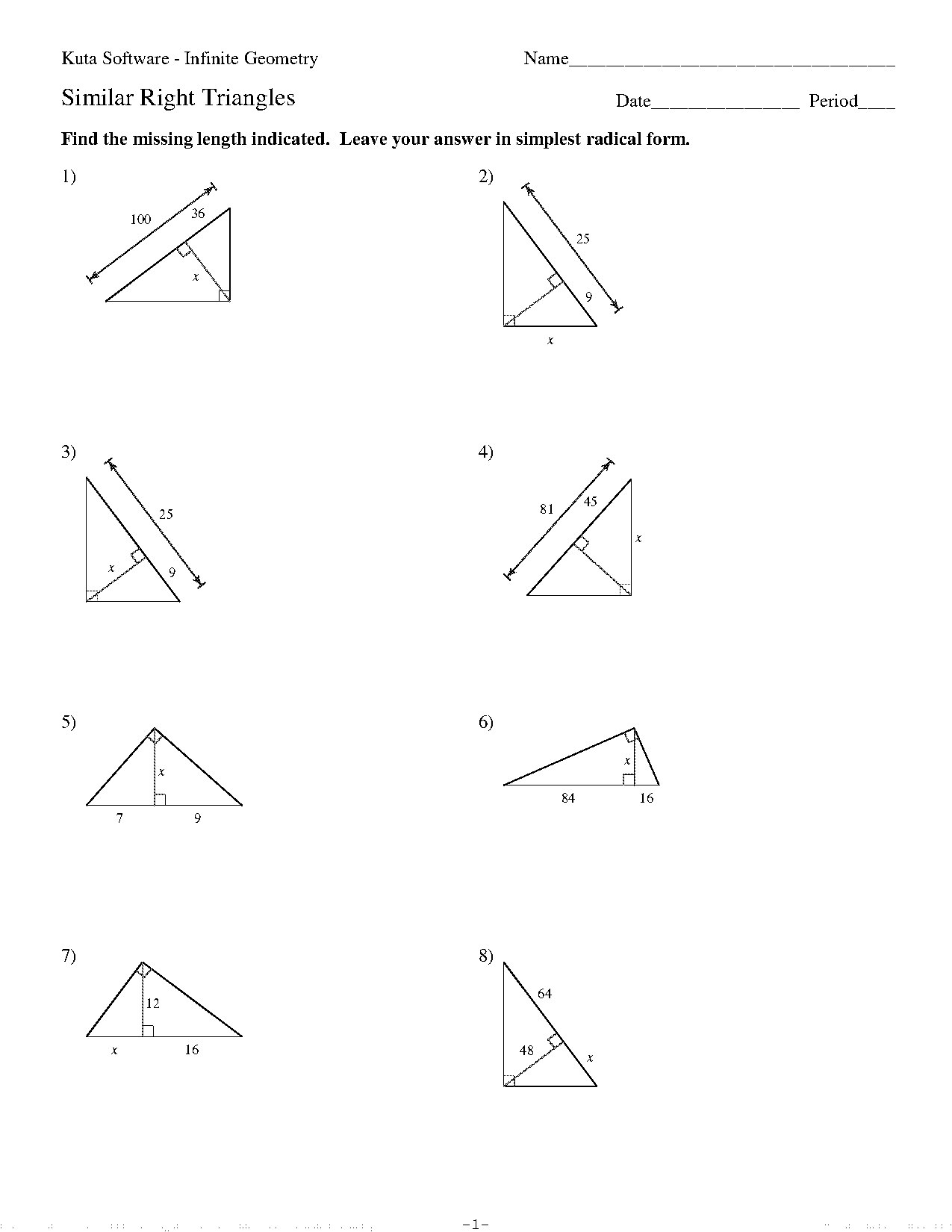 worksheet on finding geometric mean altitude