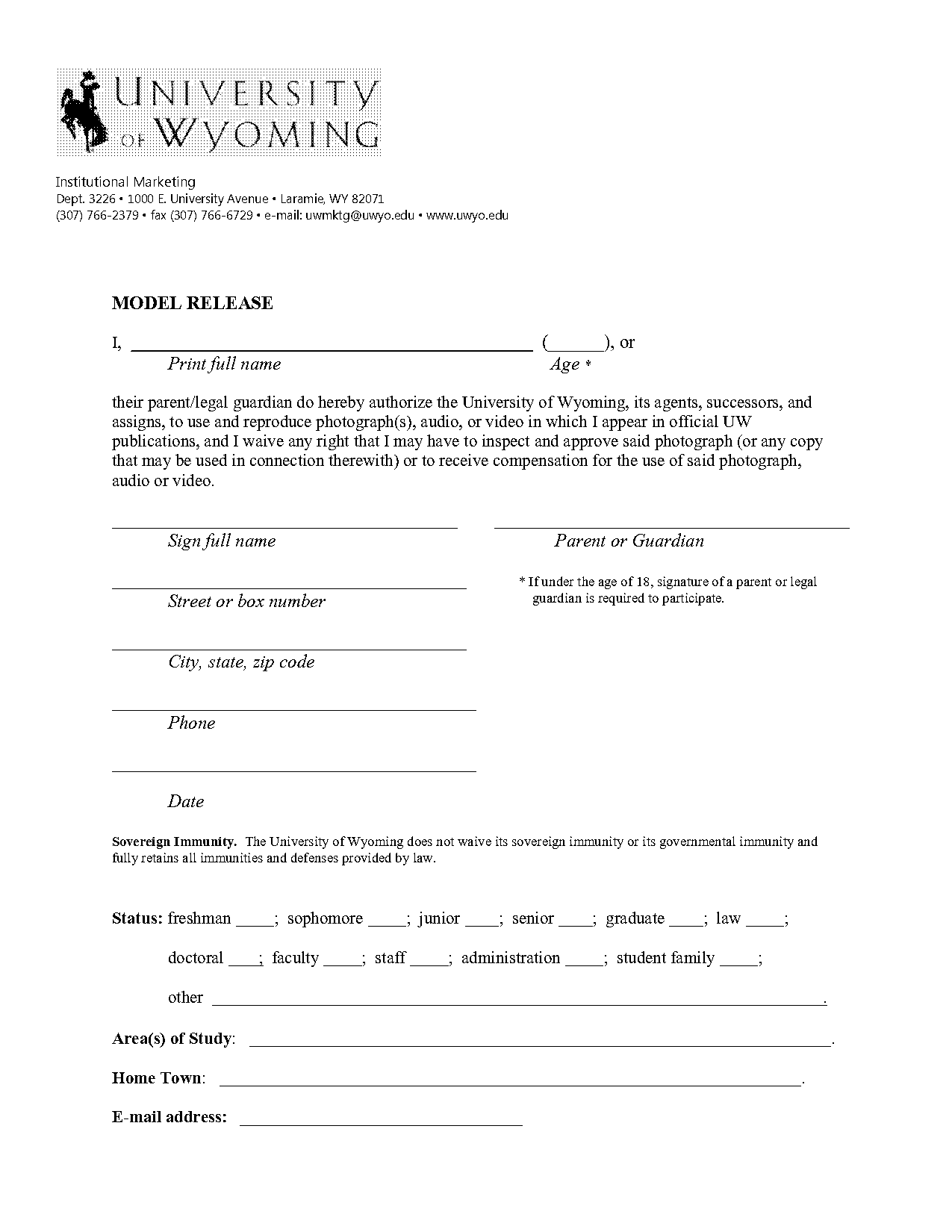 photo release form for models