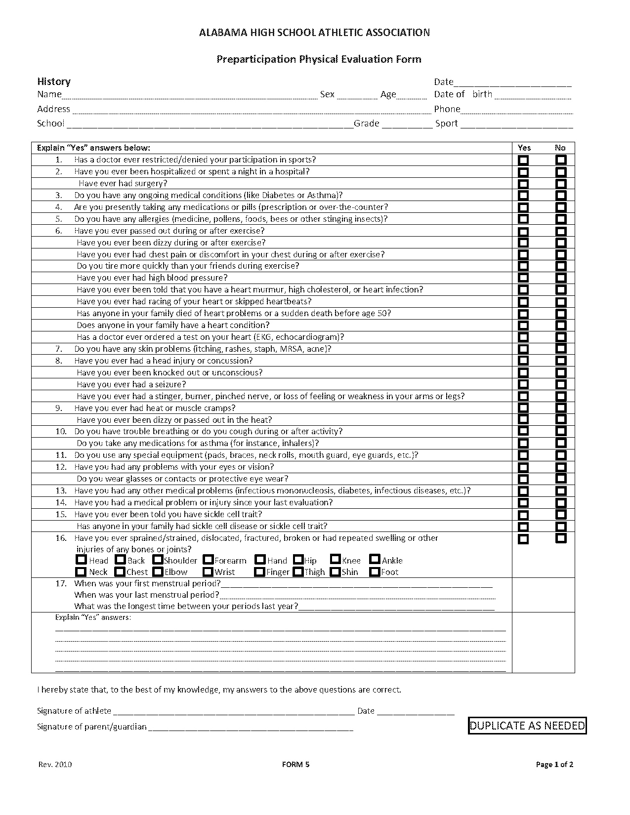 alabama high school concussion form