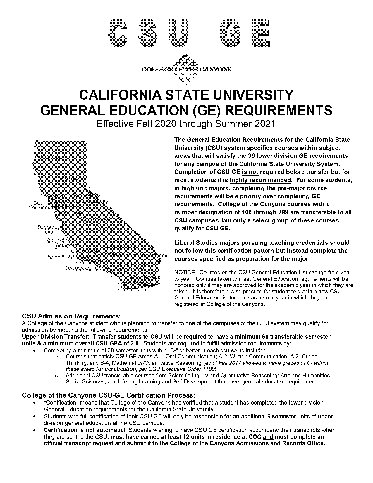 csun general education upper division requirements