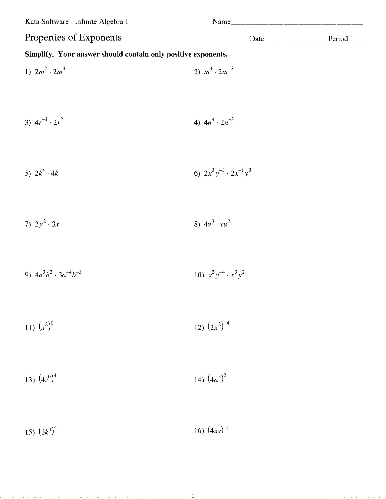 exponents and powers worksheet pdf