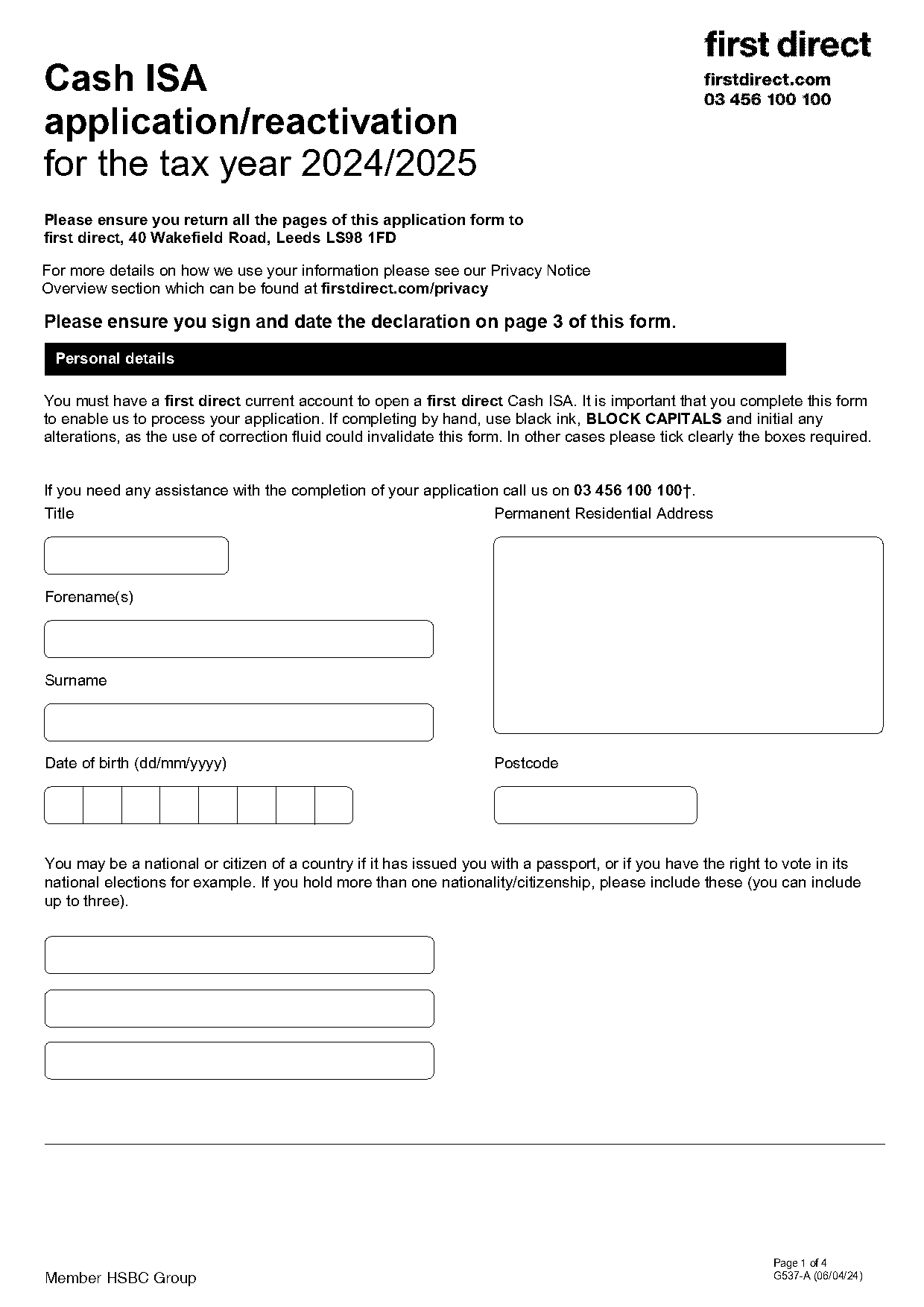 first direct isa transfer form