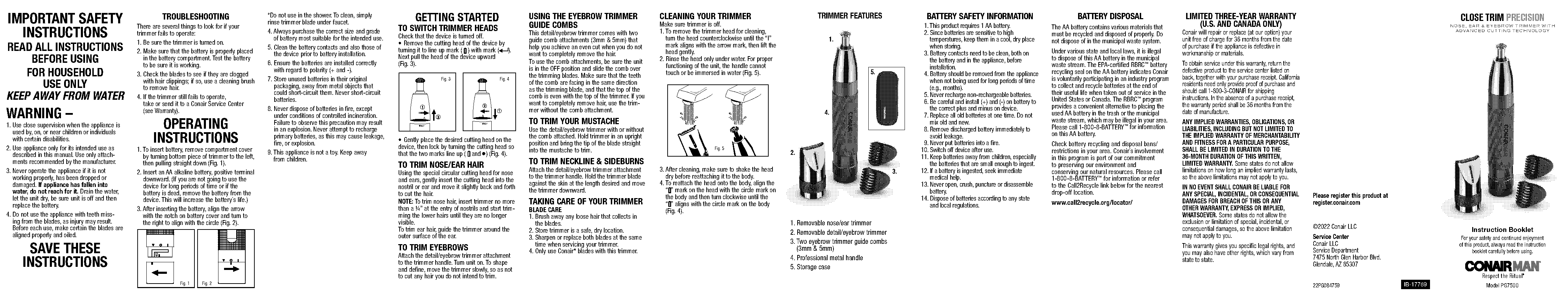 conair trim and shape hair trimmer instructions