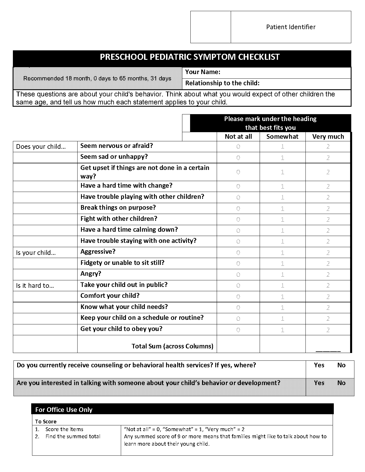 pediatric symptom checklist pdf