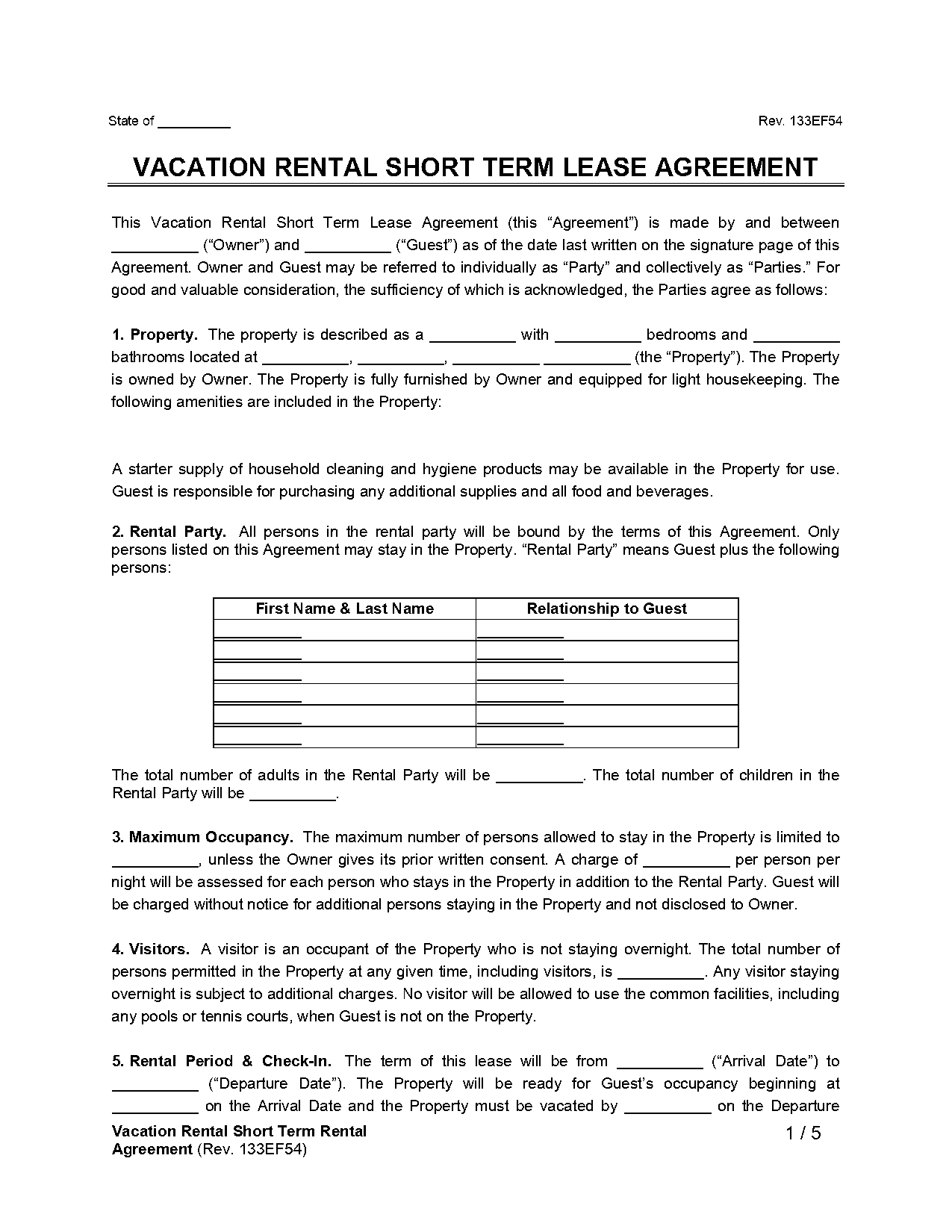 short house lease agreement