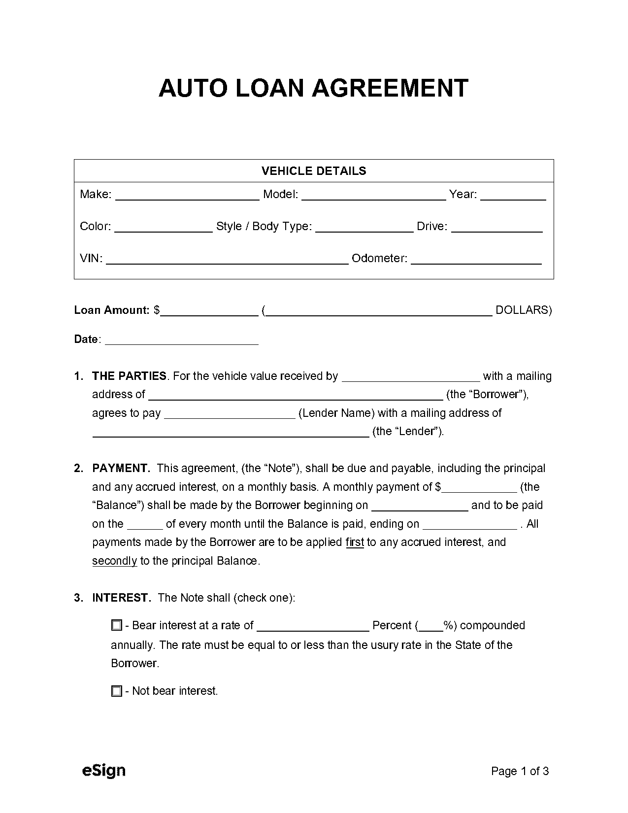 car lending agreement form