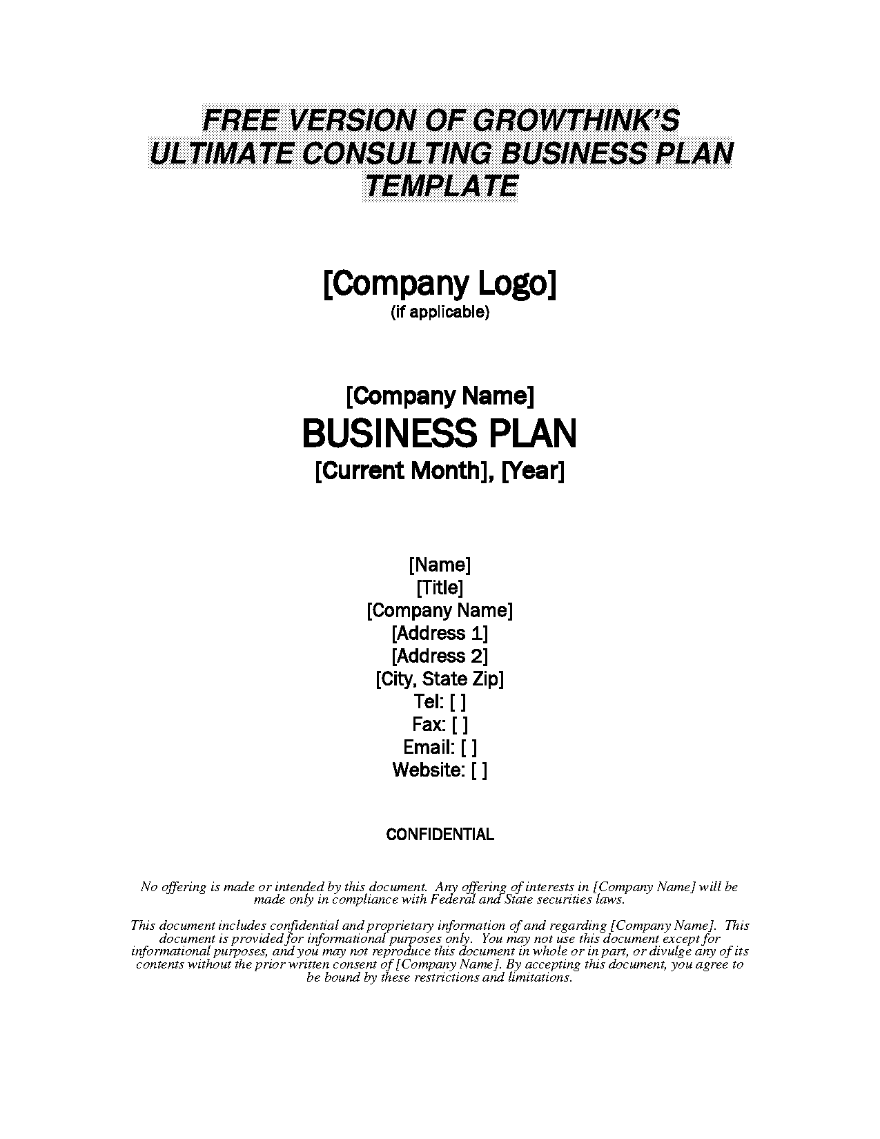 consulting financial business plan template