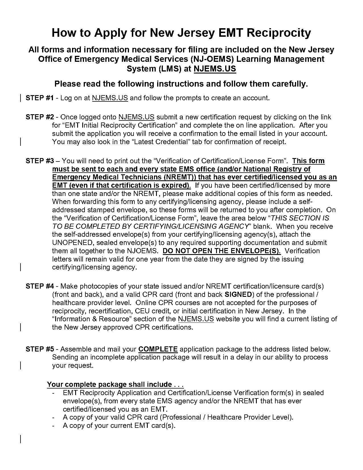 new york ems certification requirements