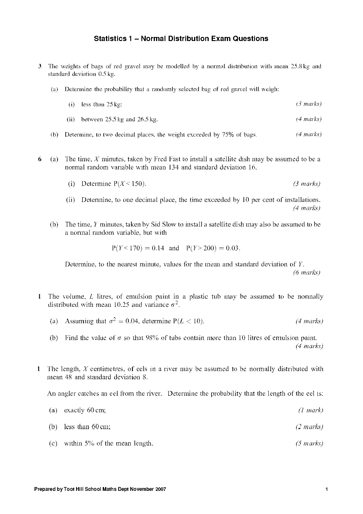 normal distribution problems worksheet