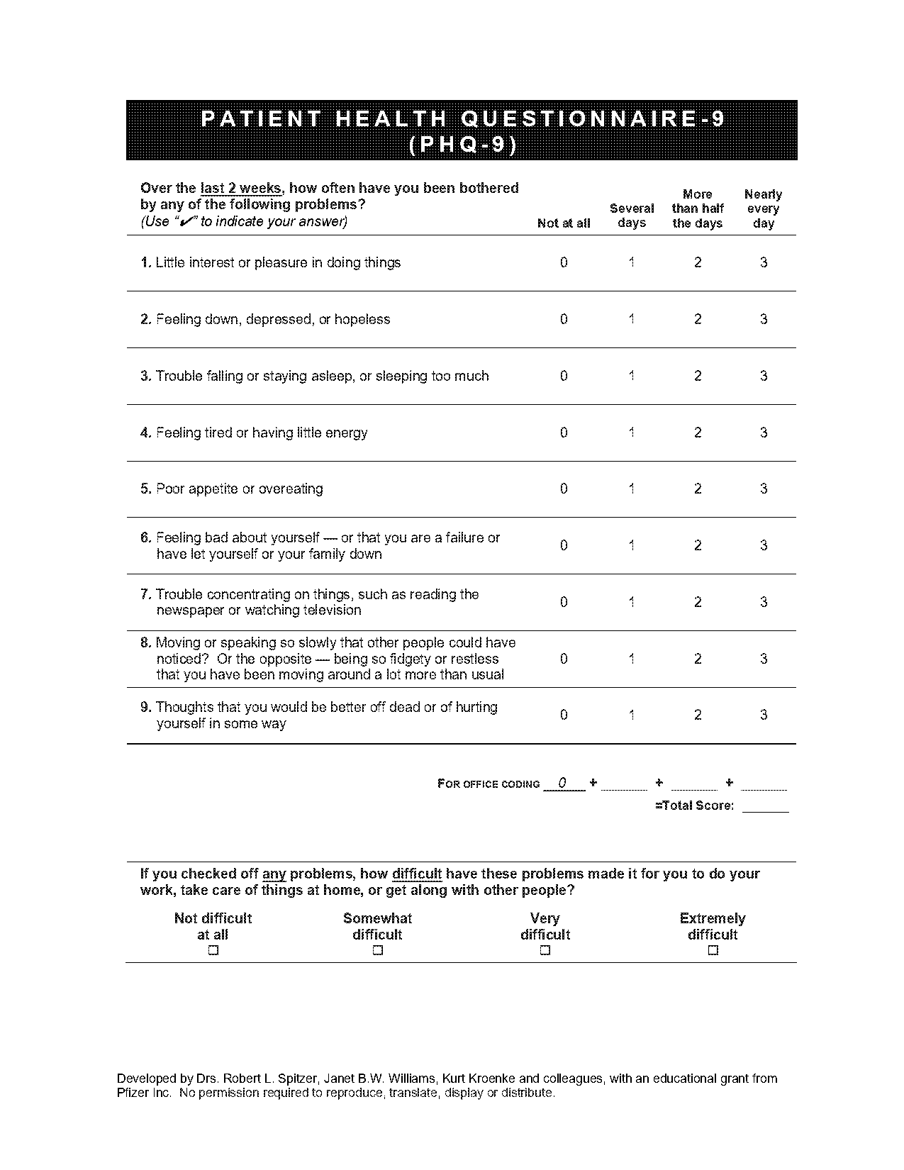 depression diagnosis test pdf