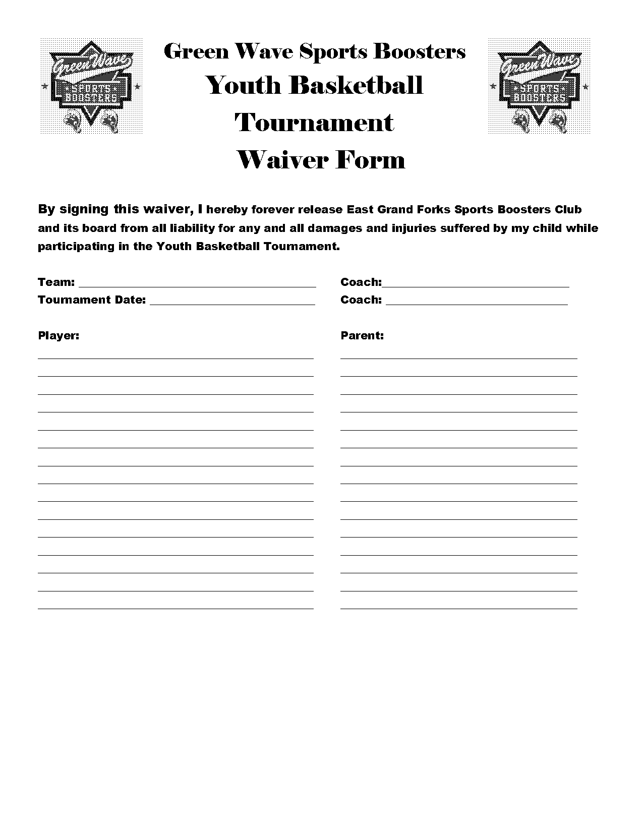 basketball tournament waiver form