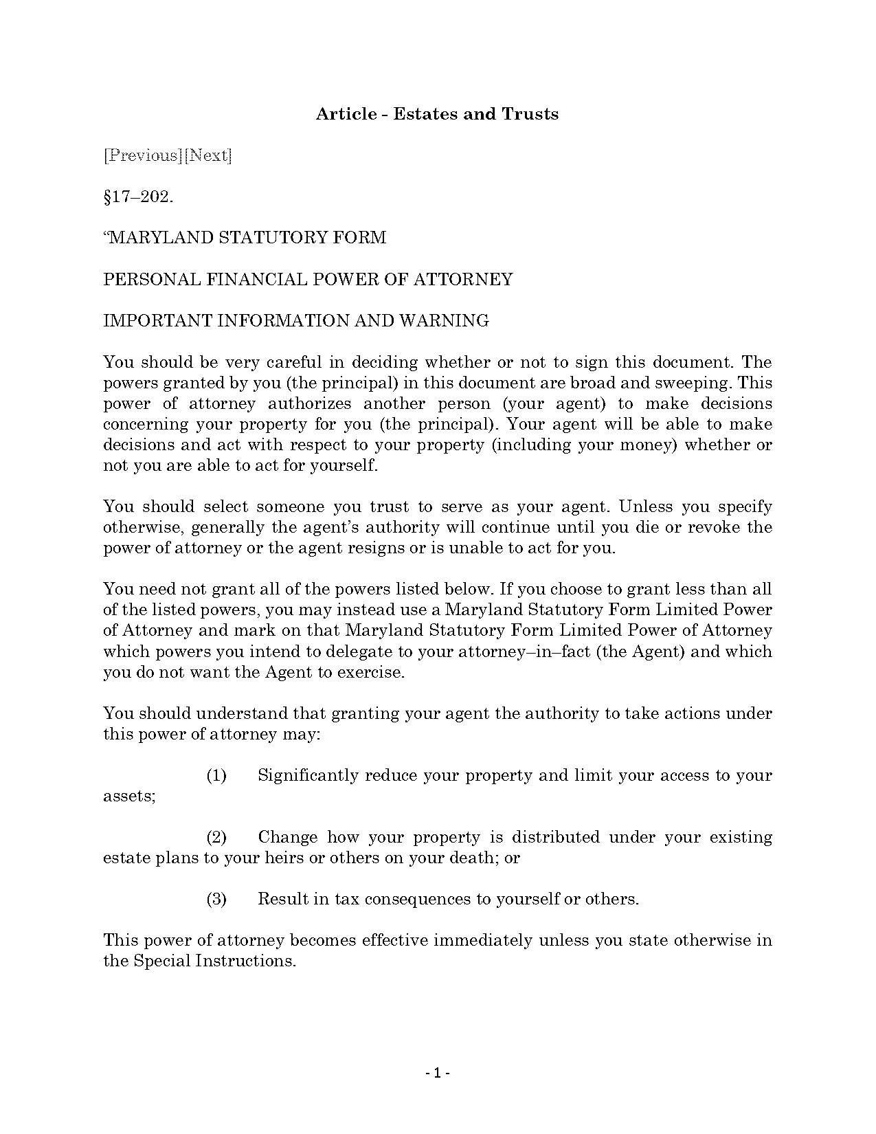 maryland last will and testament sample one page