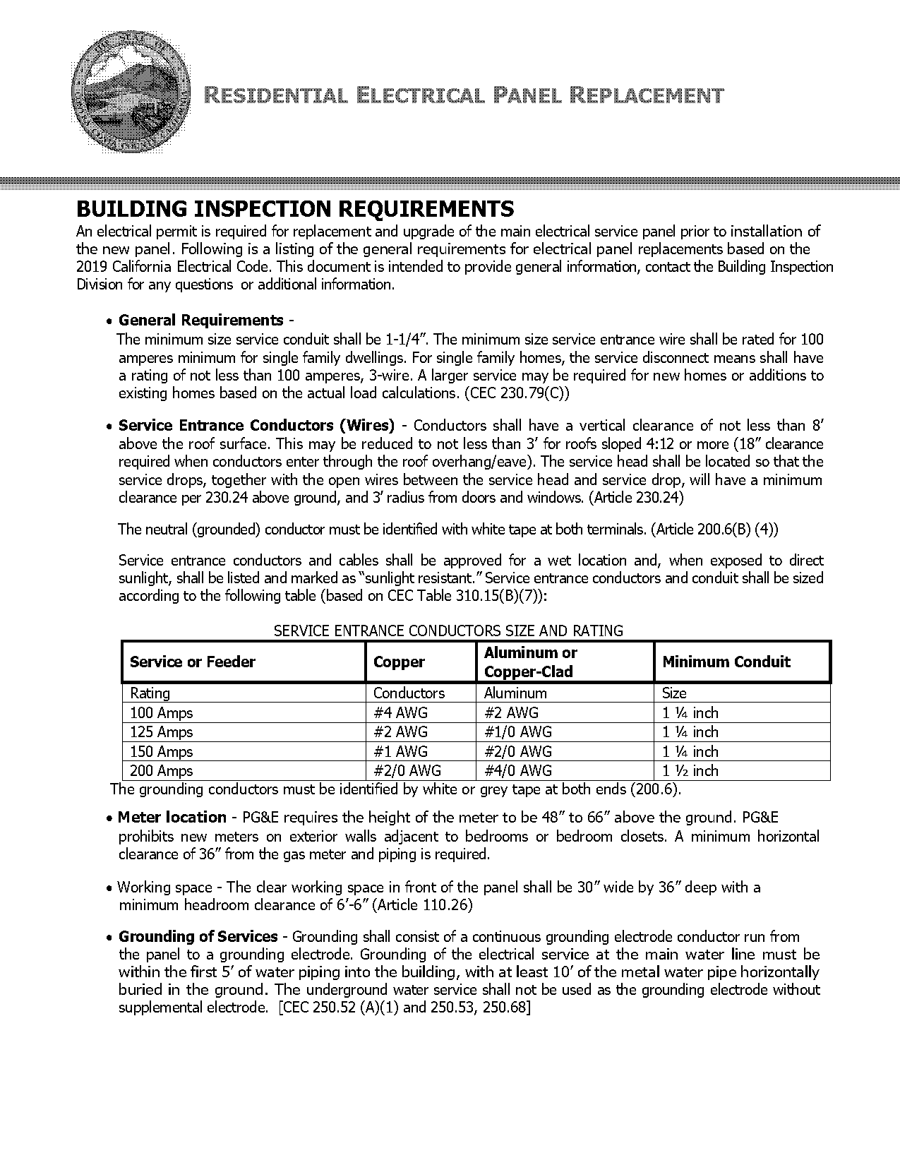 service entrance panel requirements