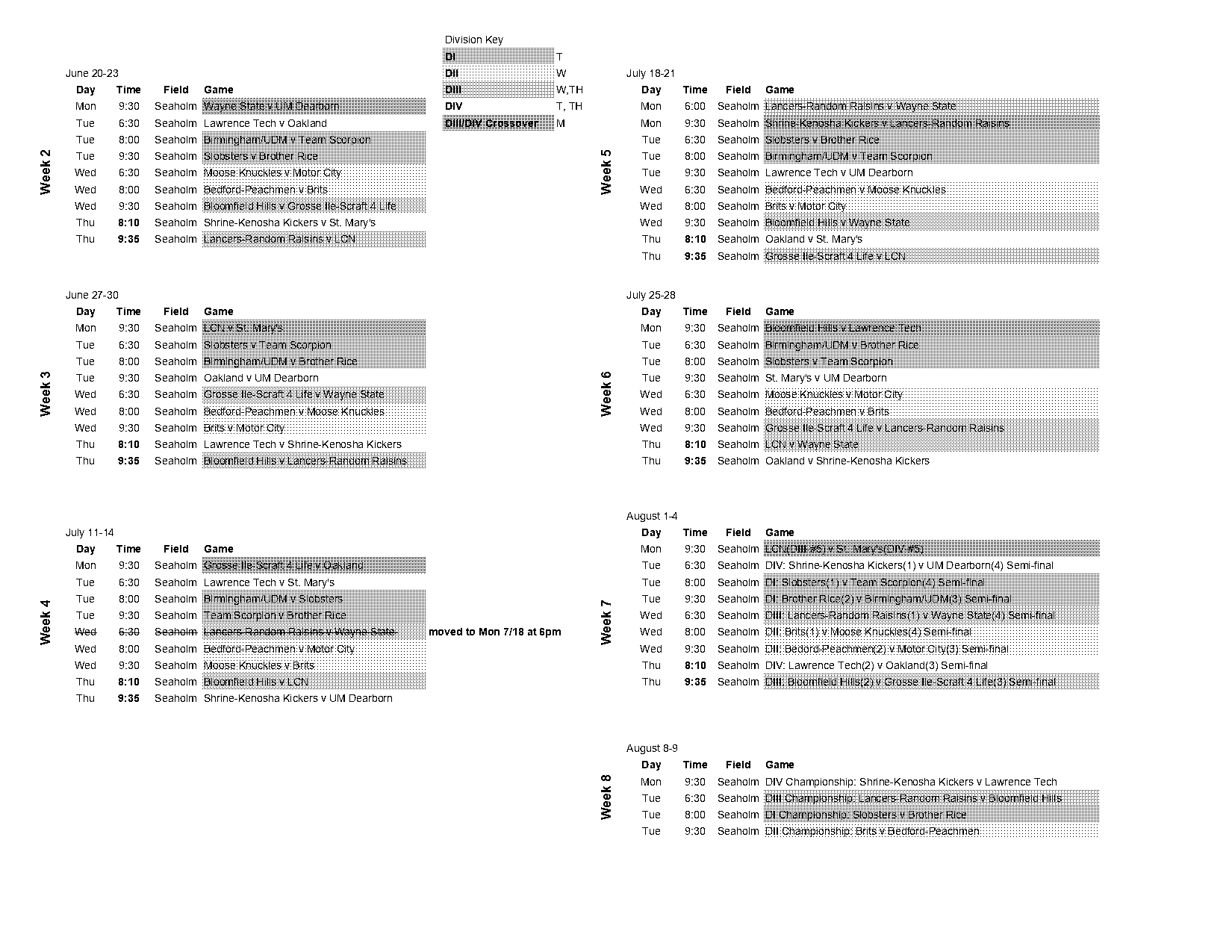 oakland tech finals schedule