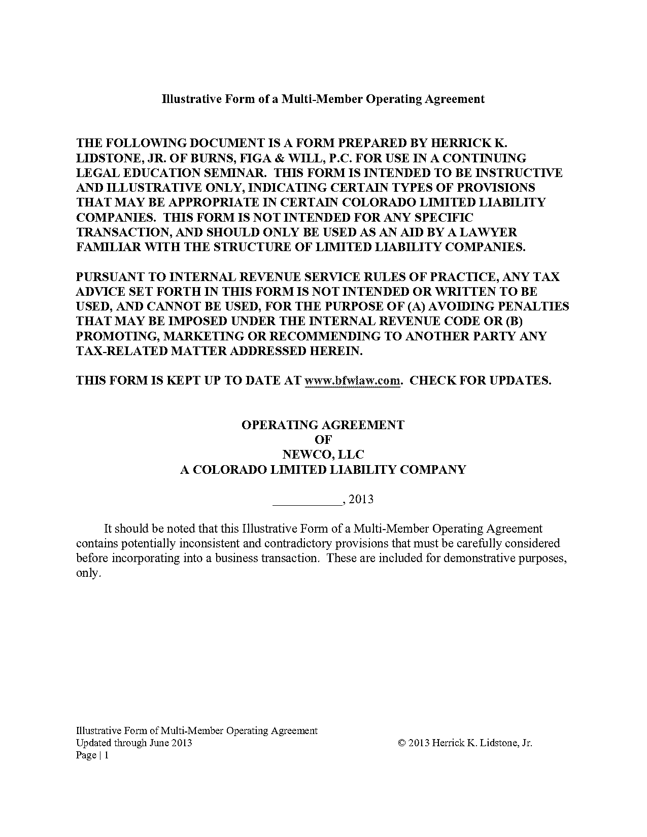 operating agreement template doc