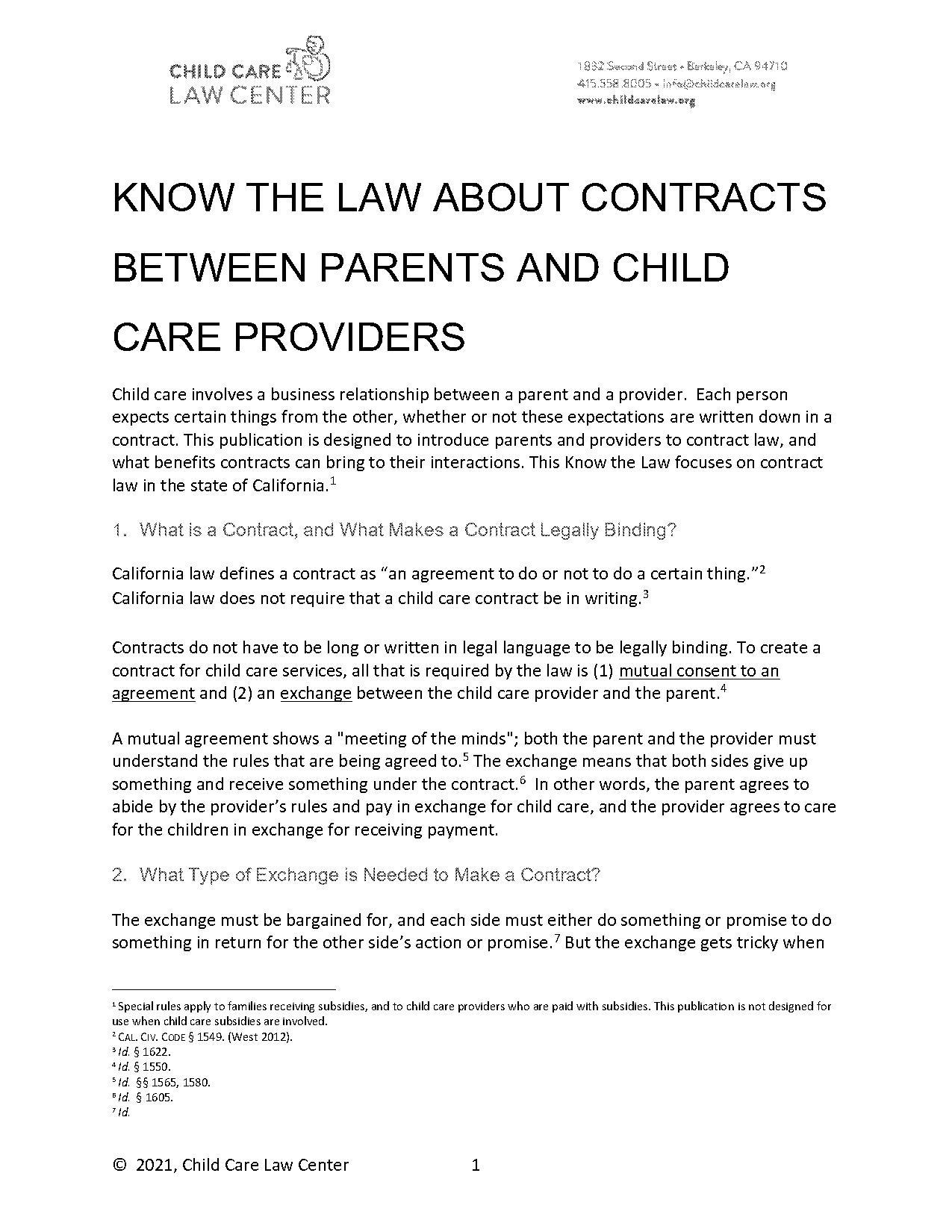 contract between child care provider and parent