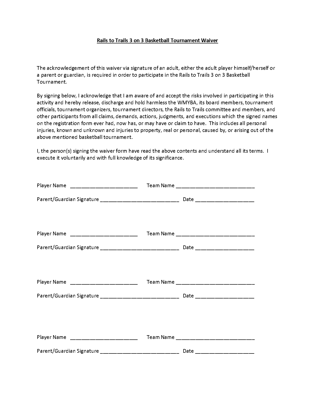 basketball tournament waiver form