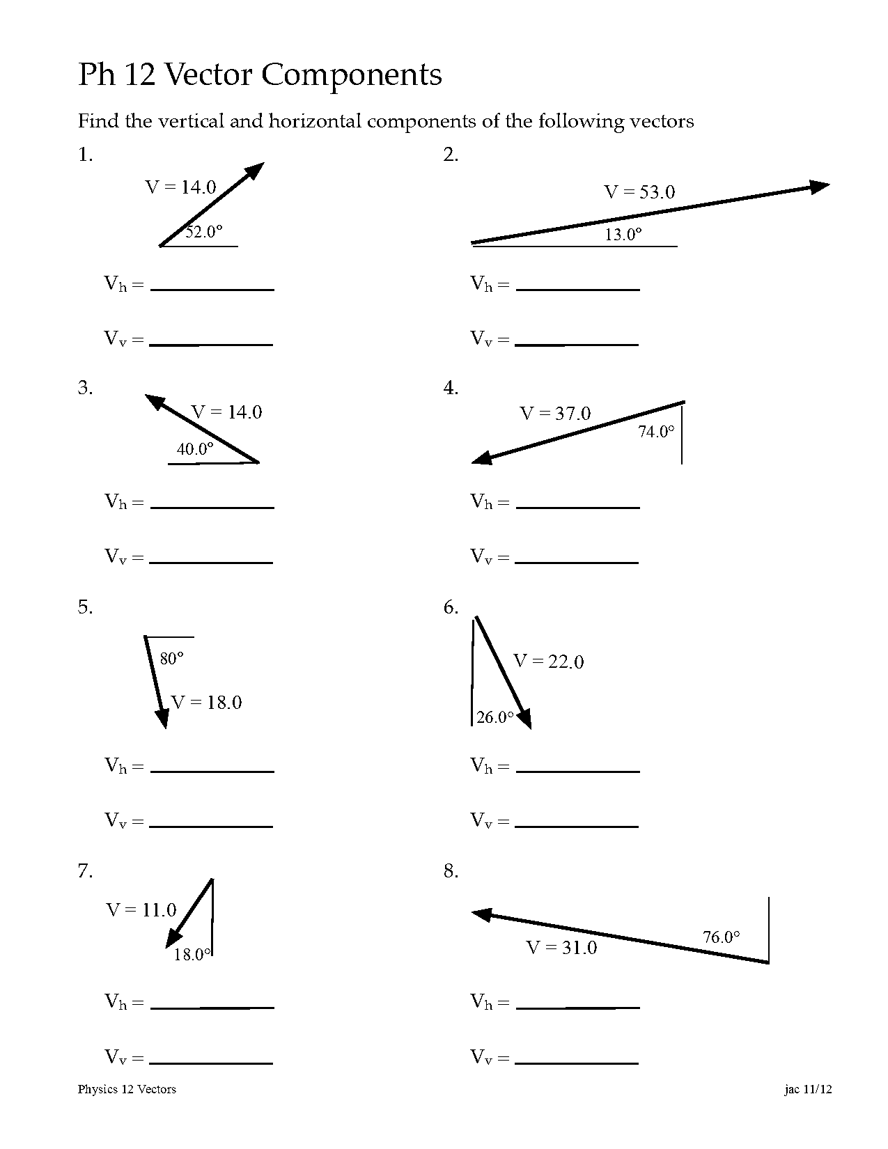 components of vectors worksheet