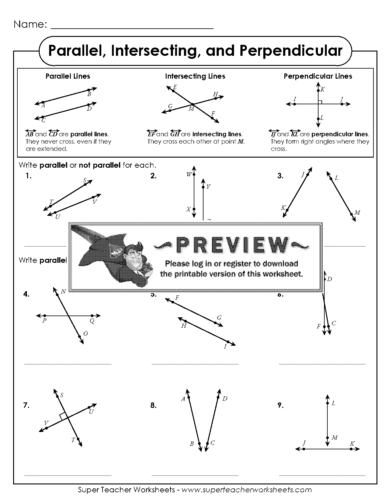 intersecting and perpendicular lines worksheets