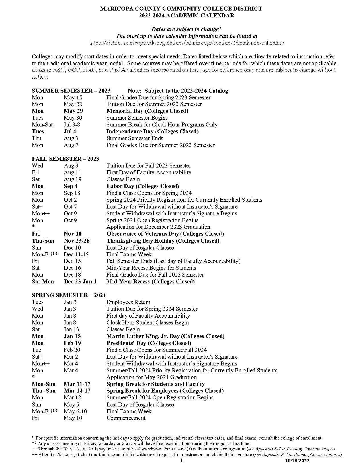 mesa community college schedule