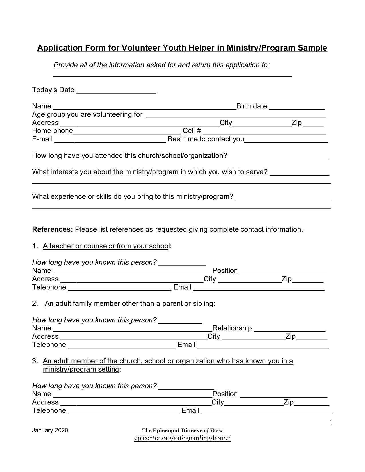 volunteer application form template for youth