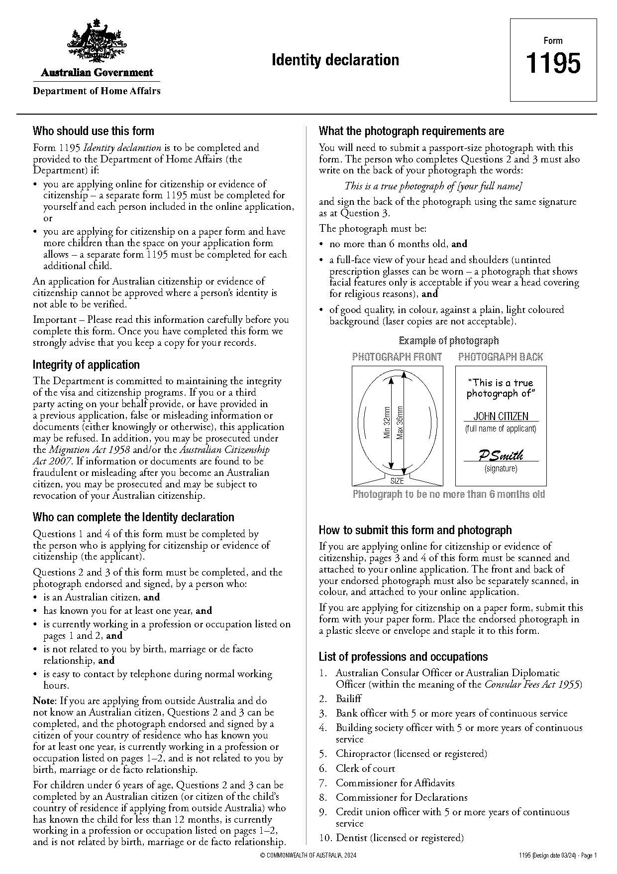 australian self declaration form