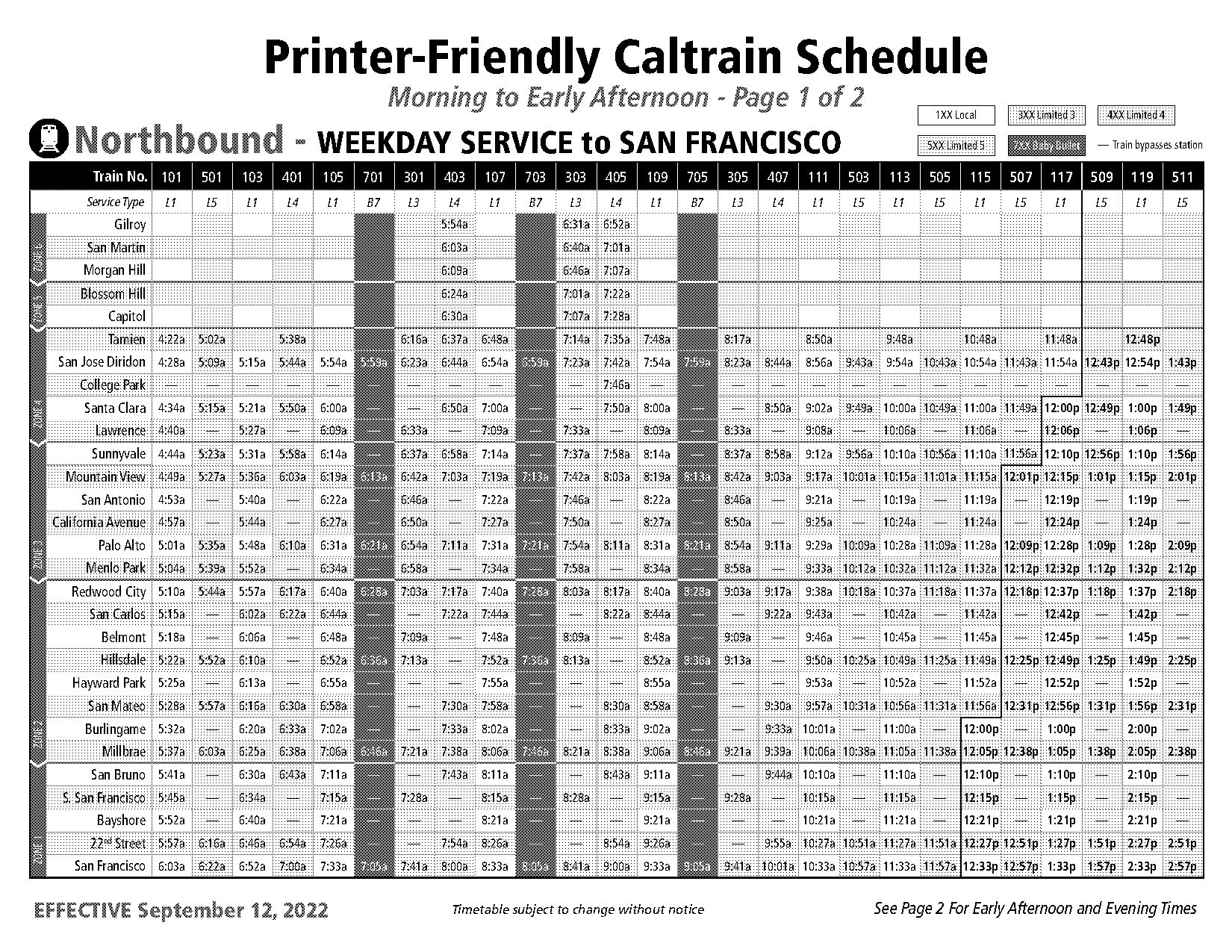 caltrain weekday schedule pdf