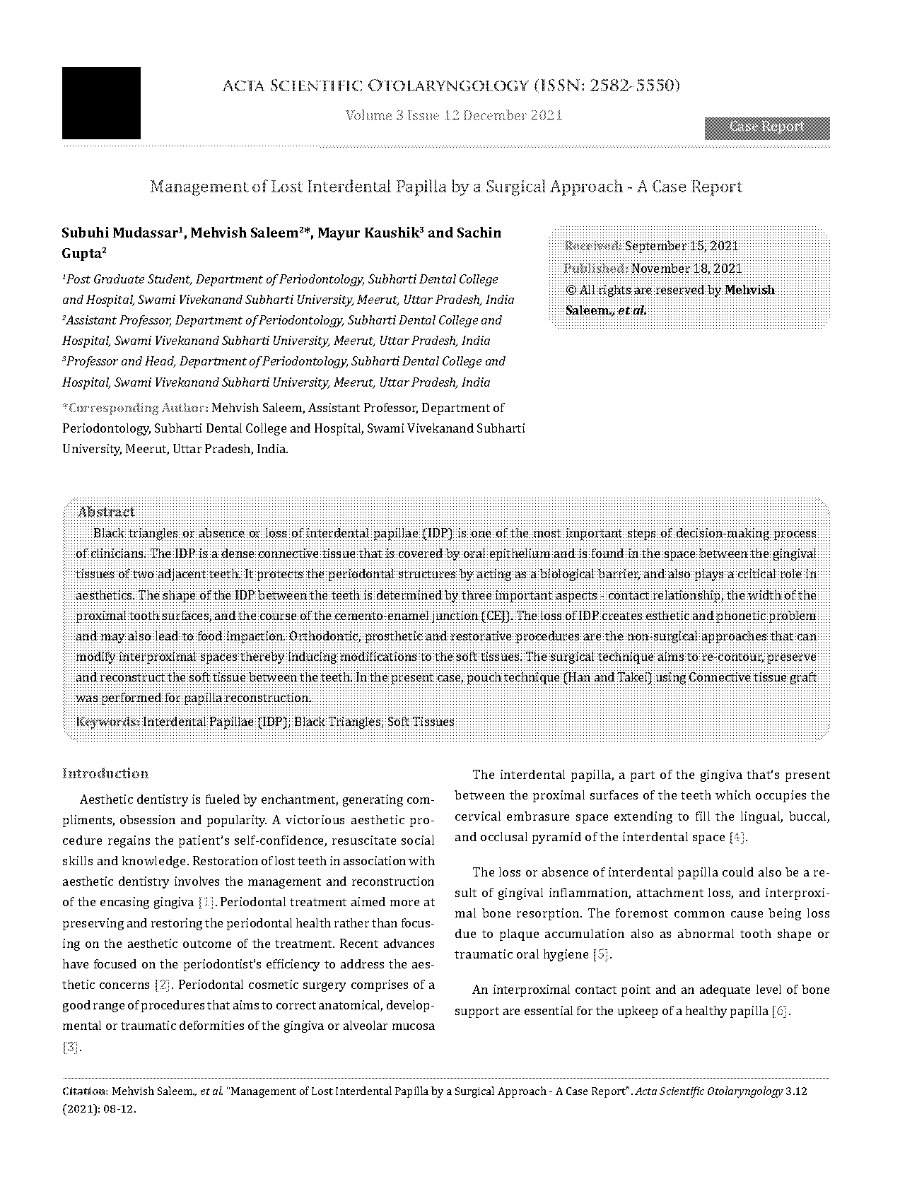 papilla reconstruction case report