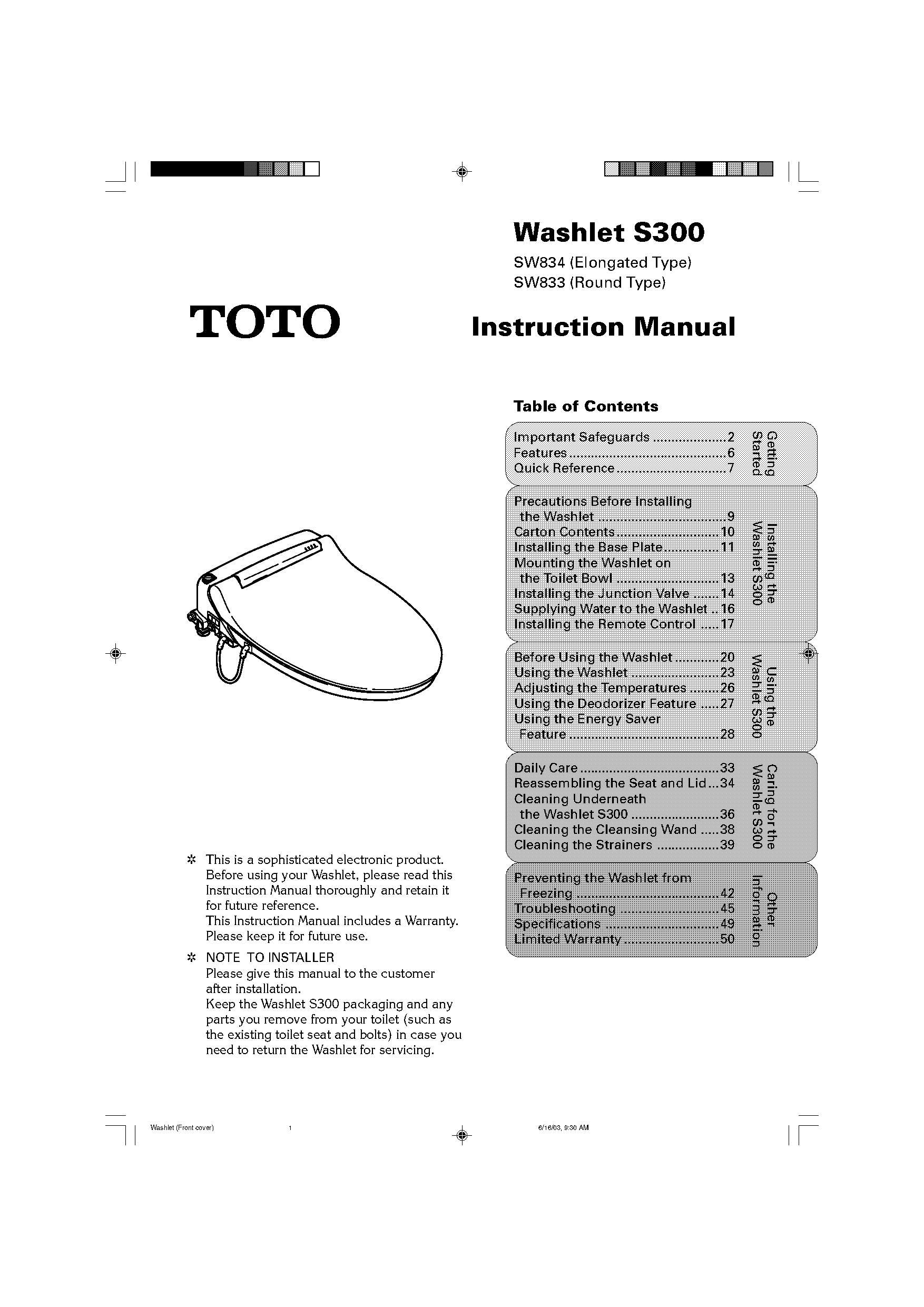 toto washlet instruction manual