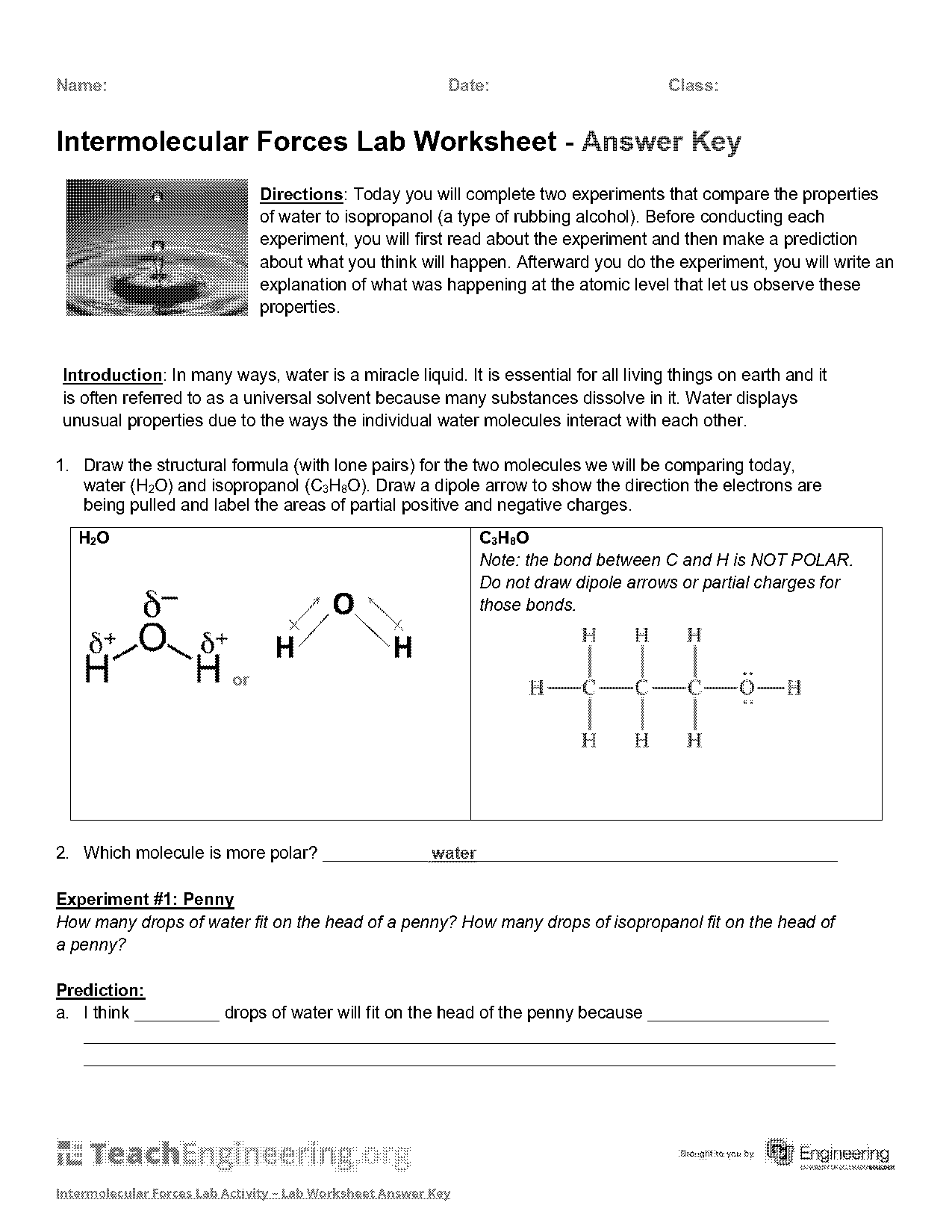 the water molecule worksheet answers