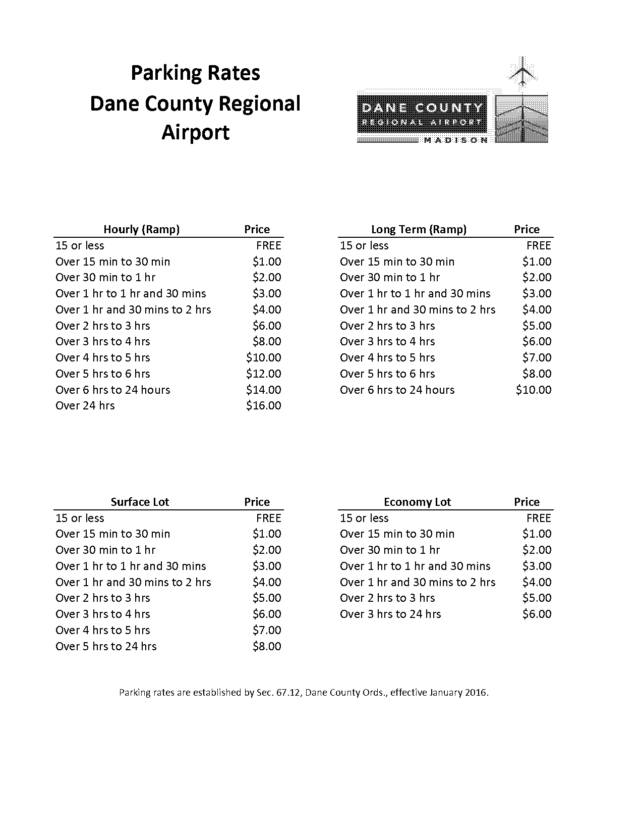 dane county airport parking ticket